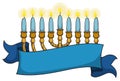 Hanukkiah covered with an empty blue ribbon, Vector illustration