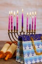 Hanukkiah Menorah as a symbol of Jewish holiday Hanukkah