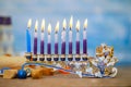 Hanukkiah Menorah symbol represents a Jewish holiday Hanukkah during Hanukkah