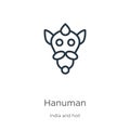 Hanuman icon. Thin linear hanuman outline icon isolated on white background from india collection. Line vector hanuman sign,