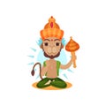 Hanuman Indian god, leader of the army of monkeys cartoon vector Illustration on a white background