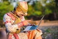 Hanuman playing with laptop