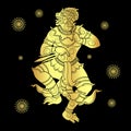 Hanuman silhouetted in gold