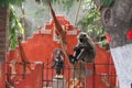 A hanuman temple hindu temple  and sitting a monkey Royalty Free Stock Photo
