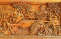Hanuman wood carving. Wood carving of ramayana story.
