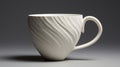 Hanya Cup: White Mug With Wavy Design On Gray Surface