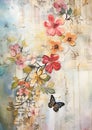 Haphazardly Layered Scenes of Butterfly Flowers and Cherry Bloss