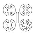 Hapi drum templates set. Handpan or glucophone icons with drum sticks. Royalty Free Stock Photo