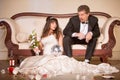 Hapless Husband and Upset Bride Royalty Free Stock Photo