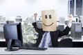 Happ face of businessman looking money Royalty Free Stock Photo