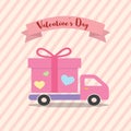 Happe Valentines day Delivery Truck with heart love design concept for Transport, Logistics, tranfer Service.