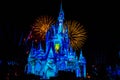 Happily Ever After is Spectacular fireworks show at Cinderella`s Castle on dark night background in Magic Kingdom  42 Royalty Free Stock Photo