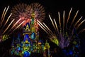 Happily Ever After is Spectacular fireworks show at Cinderella`s Castle on dark night background in Magic Kingdom  50 Royalty Free Stock Photo