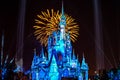 Happily Ever After is Spectacular fireworks show at Cinderella`s Castle on dark night background in Magic Kingdom  39 Royalty Free Stock Photo