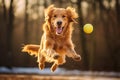 Happily Jumping Golden Retriever Catching Air in Playful Joy. Generative By Ai Royalty Free Stock Photo