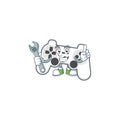 Happily Mechanic white joystick cartoon character design