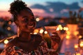 Happiness African Yearold Woman Sipping A Martini On City Background Royalty Free Stock Photo