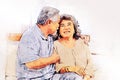 Happiness Asia senior couple lover relaxation and resting at home on watercolor illustration painting background.