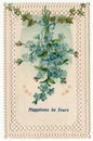 Happiness Be Yours Vintage Floral Postcard 1910's Royalty Free Stock Photo