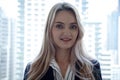 Happiness business woman manager smile portrait working job at desk.