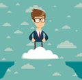 Happiness businessman standing on clouds Royalty Free Stock Photo