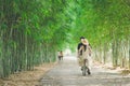 Happiness couple ride a bicycle in the park