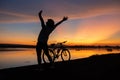 Happiness cyclist silhouette cheerful with bicycle