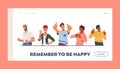 Happiness Emotions, Body Language Landing Page Template. People Showing Positive Gestures. Happy Characters Gesturing Royalty Free Stock Photo