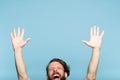 Happiness enjoyment excited man hands air emotion Royalty Free Stock Photo