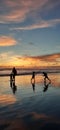 Happiness family enjoy the sunset on the beach Royalty Free Stock Photo