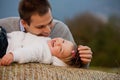 Happiness is a father bewitched by his little daughter Royalty Free Stock Photo