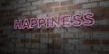 HAPPINESS - Glowing Neon Sign on stonework wall - 3D rendered royalty free stock illustration