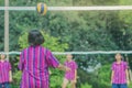 Happiness group of teenage friends playing volleyball Royalty Free Stock Photo