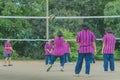 Happiness group of teenage friends playing volleyball Royalty Free Stock Photo