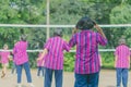 Happiness group of teenage friends playing volleyball Royalty Free Stock Photo