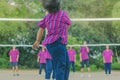 Happiness group of teenage friends playing volleyball Royalty Free Stock Photo