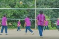 Happiness group of teenage friends playing volleyball Royalty Free Stock Photo