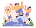 Happiness. Happy young characters jumping. Positive, cheerful people