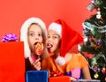 Happiness and holidays concept. Children with surprised faces