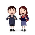 Boys and girls in elementary school entrance ceremony on white background . 3D illustration