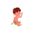 happiness little boy sitting on sandy beach cartoon vector