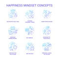 Happiness mindset blue gradient concept icons set