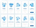 Happiness mindset blue onboarding mobile app page screen set