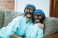 happiness of mother and child when using facial clay masks together