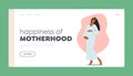 Happiness of Motherhood Landing Page Template. Joyful, Stunning Pregnant Woman Wearing Long Dress