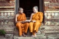 Happiness of Novice monk buddhist religion buddhism in Thailand Royalty Free Stock Photo