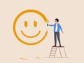 Happiness and positive thinking, optimism or motivation to live happy life concept, happy boy climb up ladder to paint Royalty Free Stock Photo