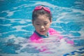 Happiness and Smiling Asian cute little girl has feeling funny and enjoy in swimming pool. Royalty Free Stock Photo