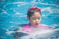 Happiness and Smiling Asian cute little girl has feeling funny and enjoy in swimming pool. Royalty Free Stock Photo