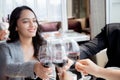 Happiness team young business people in party celebrate success holding glass of wine cheer together. Royalty Free Stock Photo